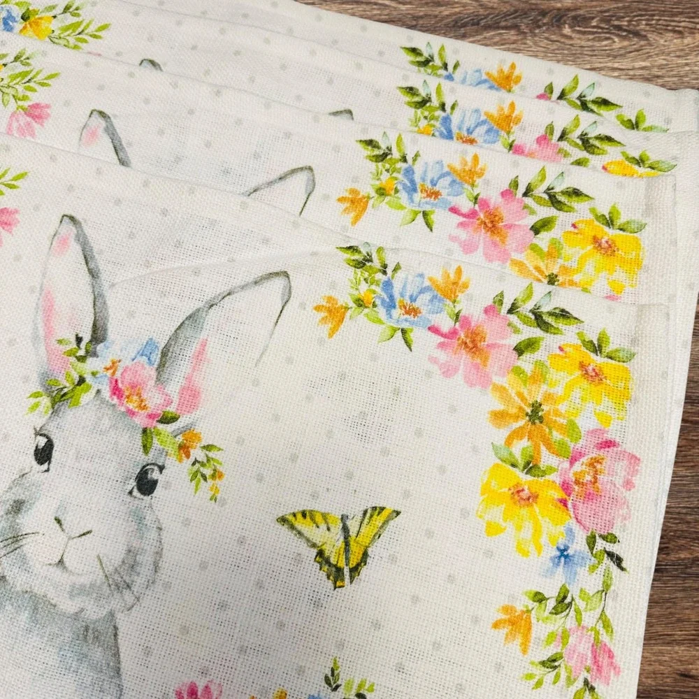 Novogratz Easter Bunny Placemats 4 Piece 100% Cotton Gingham Trim